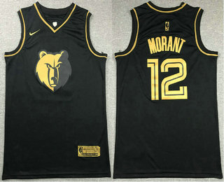 Men's Memphis Grizzlies #12 Ja Morant Black Golden Nike Swingman Stitched NBA Jersey