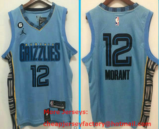 Men's Memphis Grizzlies #12 Ja Morant Blue 2022 Nike Swingman Stitched Jersey With Sponsor 01