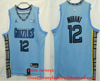 Men's Memphis Grizzlies #12 Ja Morant Blue 2022 Nike Swingman Stitched Jersey With Sponsor