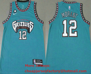Men's Memphis Grizzlies #12 Ja Morant Green With 6 Patch Throwback Icon Swingman Jersey