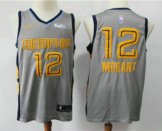 Men's Memphis Grizzlies #12 Ja Morant Grey Nike 2019 New Swingman City Edition Jersey With The Sponsor Logo