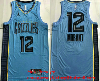 Men's Memphis Grizzlies #12 Ja Morant Light Blue 2022 Nike Stitched AU Jersey