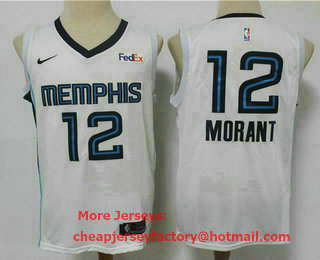 Men's Memphis Grizzlies #12 Ja Morant White 2019 Nike Swingman Stitched NBA Jersey With The Sponsor Logo