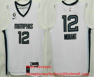 Men's Memphis Grizzlies #12 Ja Morant White 2022 Nike Swingman Stitched Jersey With Sponsor 01