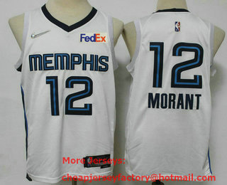 Men's Memphis Grizzlies #12 Ja Morant White Nike 75th Anniversary Diamond 2021 Stitched Jersey With Sponsor