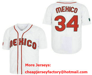 Men's Mexico #34 Fernando Valenzuela White Mexico Baseball Jersey