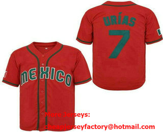 Men's Mexico #7 Julio Urias Red Baseball Jersey