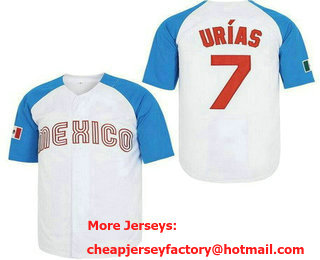 Men's Mexico #7 Julio Urias White Blue Baseball Jersey