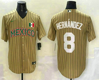 Men's Mexico #8 Enrique Hernandez Tan 2023 World Baseball Classic Stitched Jersey