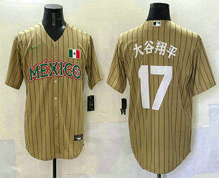 Men's Mexico Baseball #17 Shohei Ohtani Tan Japanese 2023 World Baseball Classic Stitched Jersey