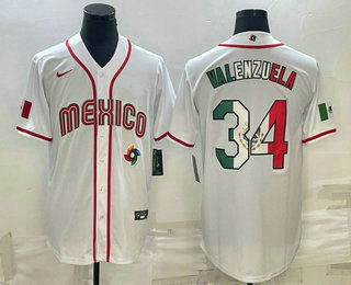 Men's Mexico Baseball #34 Fernando Valenzuela 2023 White World Classic Stitched Jersey 61