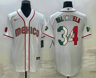 Men's Mexico Baseball #34 Fernando Valenzuela 2023 White World Classic Stitched Jersey 62