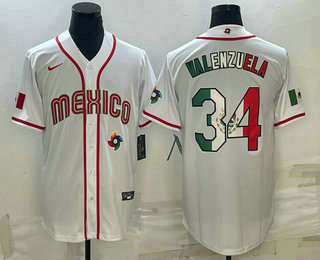 Men's Mexico Baseball #34 Fernando Valenzuela 2023 White World Classic Stitched Jersey 63