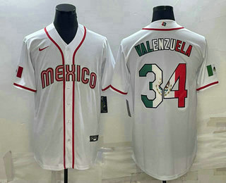 Men's Mexico Baseball #34 Fernando Valenzuela 2023 White World Classic Stitched Jersey 64