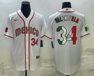 Men's Mexico Baseball #34 Fernando Valenzuela Number 2023 White World Classic Stitched Jersey 61