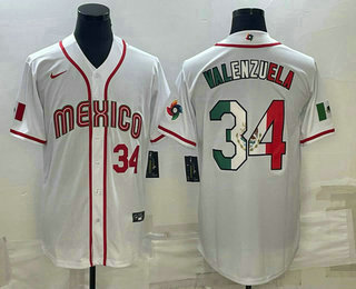 Men's Mexico Baseball #34 Fernando Valenzuela Number 2023 White World Classic Stitched Jersey 63