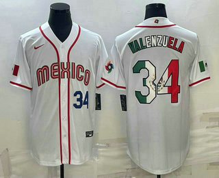 Men's Mexico Baseball #34 Fernando Valenzuela Number 2023 White World Classic Stitched Jersey 64