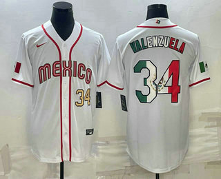 Men's Mexico Baseball #34 Fernando Valenzuela Number 2023 White World Classic Stitched Jersey 65