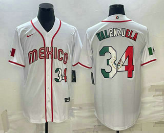 Men's Mexico Baseball #34 Fernando Valenzuela Number 2023 White World Classic Stitched Jersey 66