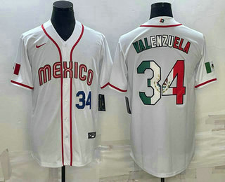 Men's Mexico Baseball #34 Fernando Valenzuela Number 2023 White World Classic Stitched Jersey 68