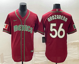 Men's Mexico Baseball #56 Randy Arozarena 2023 Red World Classic Stitched Jersey 02