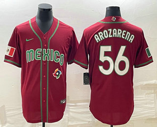 Men's Mexico Baseball #56 Randy Arozarena 2023 Red World Classic Stitched Jersey 03