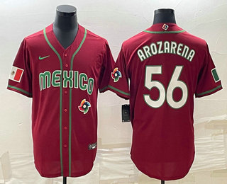 Men's Mexico Baseball #56 Randy Arozarena 2023 Red World Classic Stitched Jersey 04
