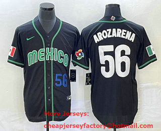 Men's Mexico Baseball #56 Randy Arozarena Number 2023 Black World Classic Stitched Jersey 21