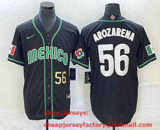 Men's Mexico Baseball #56 Randy Arozarena Number 2023 Black World Classic Stitched Jersey 26