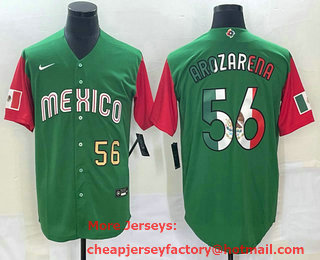Men's Mexico Baseball #56 Randy Arozarena Number 2023 Green Red World Classic Stitched Jersey 12