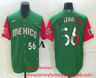Men's Mexico Baseball #56 Randy Arozarena Number 2023 Green Red World Classic Stitched Jersey 14