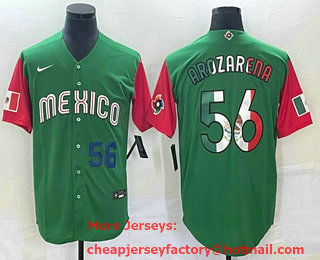 Men's Mexico Baseball #56 Randy Arozarena Number 2023 Green Red World Classic Stitched Jersey 15