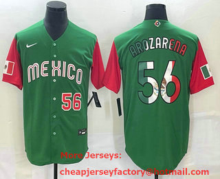 Men's Mexico Baseball #56 Randy Arozarena Number 2023 Green Red World Classic Stitched Jersey 18