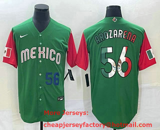 Men's Mexico Baseball #56 Randy Arozarena Number 2023 Green Red World Classic Stitched Jersey 19