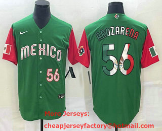 Men's Mexico Baseball #56 Randy Arozarena Number 2023 Green Red World Classic Stitched Jersey 20
