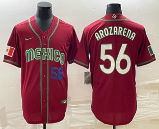 Men's Mexico Baseball #56 Randy Arozarena Number 2023 Red World Classic Stitched Jersey 11