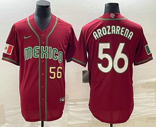 Men's Mexico Baseball #56 Randy Arozarena Number 2023 Red World Classic Stitched Jersey 12