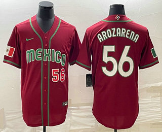 Men's Mexico Baseball #56 Randy Arozarena Number 2023 Red World Classic Stitched Jersey 13