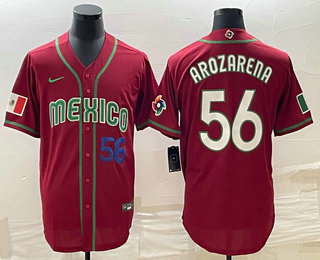 Men's Mexico Baseball #56 Randy Arozarena Number 2023 Red World Classic Stitched Jersey 14