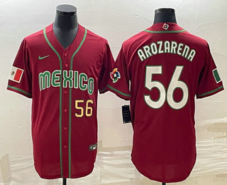 Men's Mexico Baseball #56 Randy Arozarena Number 2023 Red World Classic Stitched Jersey 15