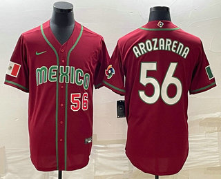 Men's Mexico Baseball #56 Randy Arozarena Number 2023 Red World Classic Stitched Jersey 16