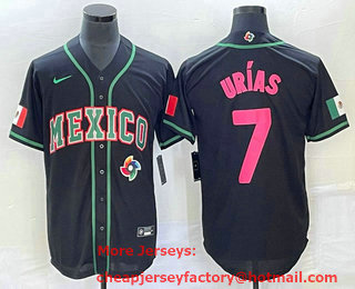 Men's Mexico Baseball #7 Julio Urias 2023 Black Pink World Classic Stitched Jersey 31