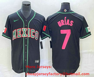 Men's Mexico Baseball #7 Julio Urias 2023 Black Pink World Classic Stitched Jersey 32