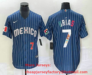 Men's Mexico Baseball #7 Julio Urias 2023 Navy Blue Pinstripe World Baseball Classic Stitched Jersey 11