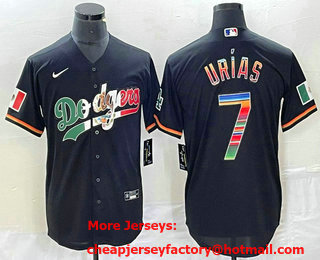 Men's Mexico Baseball #7 Julio Urias Black Rainbow 2023 World Classic Stitched Jersey 771