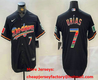 Men's Los Angeles Dodgers #7 Julio Urias Black Rainbow Mexico Cool Base Stitched Jersey 11