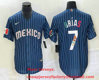 Men's Mexico Baseball #7 Julio Urias Navy Blue Pinstripe 2020 World Series Cool Base Nike Jersey 06
