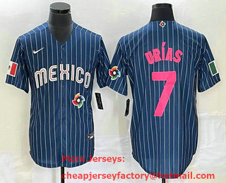 Men's Mexico Baseball #7 Julio Urias Navy Blue Pinstripe 2020 World Series Cool Base Nike Jersey 11