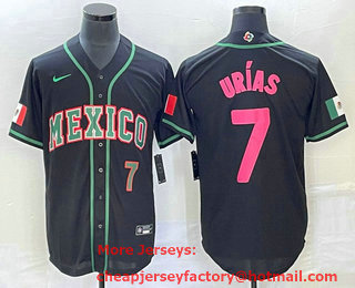Men's Mexico Baseball #7 Julio Urias Number 2023 Black Pink World Classic Stitched Jersey 32
