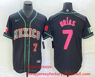 Men's Mexico Baseball #7 Julio Urias Number 2023 Black Pink World Classic Stitched Jersey 33